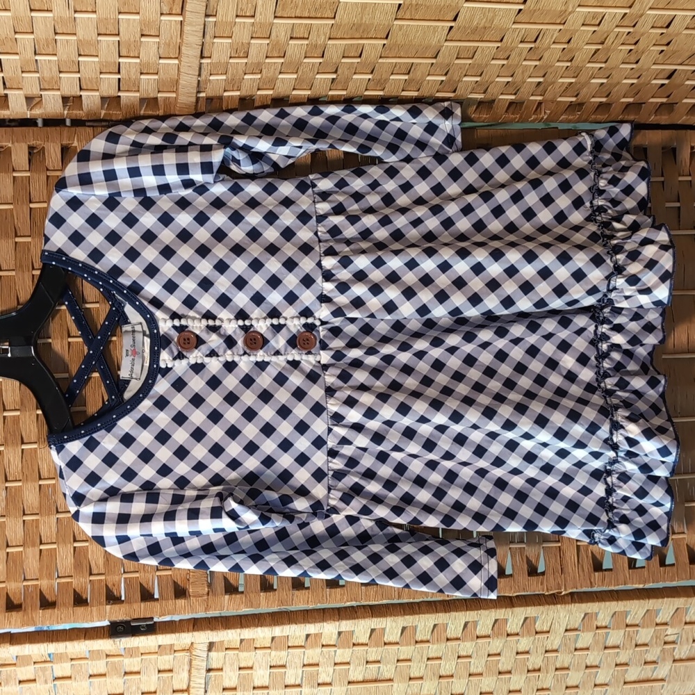 NWOT Girls Blue White Gingham Dress Size 8 Boutique Ruffle Hem Cottagecore